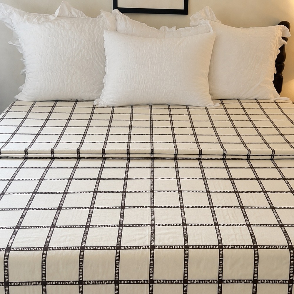Lauren Ralph Lauren Dorian Windowpane King Sheet Set Cotton Brown Cream Grid